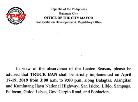 truck ban in batangas city|CODE OF GENERAL ORDINANCES OF BATANGAS CITY.